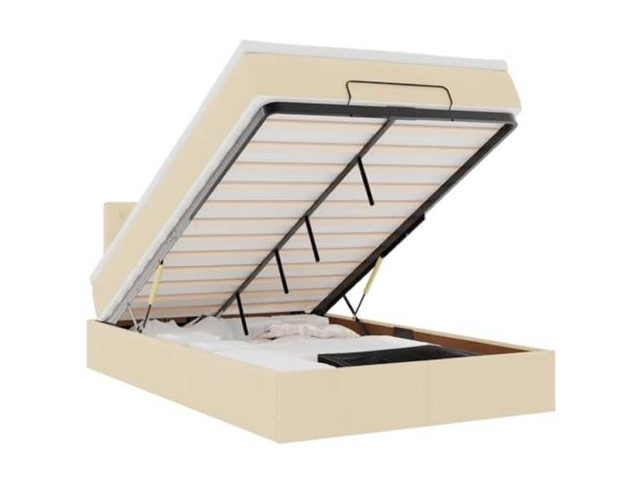 KKgypkn Ottomanbett mit Matratze 120x190 cm, Doppelbett aus Stoff in Creme, Taschenfederkernmatratze mit Stauraum unter dem Bett