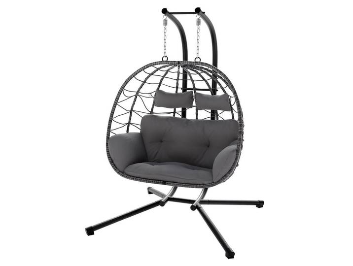Juskys Xxl-Korbhängesessel Aria grau inkl. waschbare Bezüge, Grau, Kunststoff, 130x197x127 cm, Gartenmöbel, Gartenschaukeln, Hängesessel
