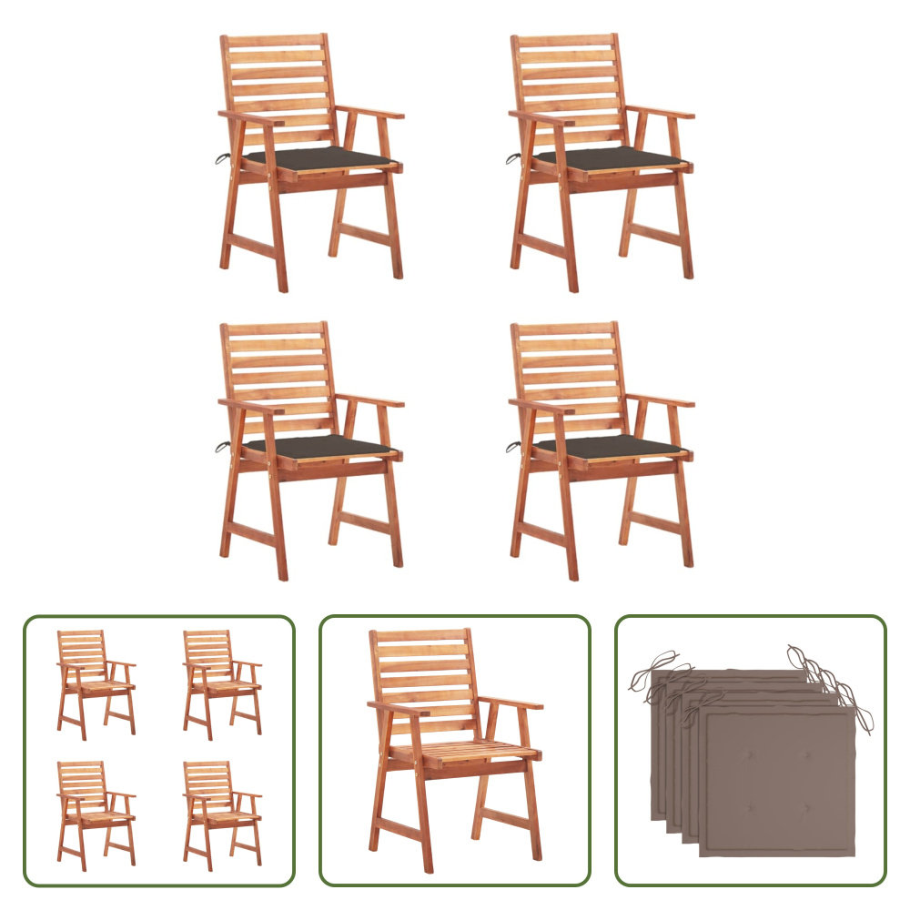 The Living Store Garten-Essstühle 4 Stk. mit Kissen Massivholz Akazie