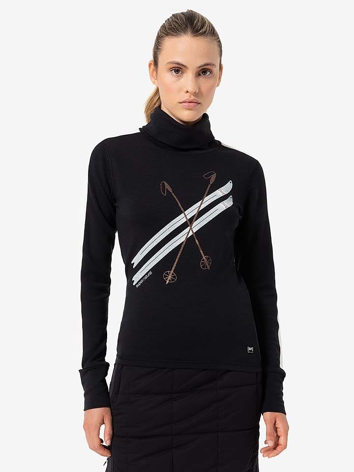 super.natural Funktionslongsleeve "Kryssede Ski" in Schwarz/ Weiß - M