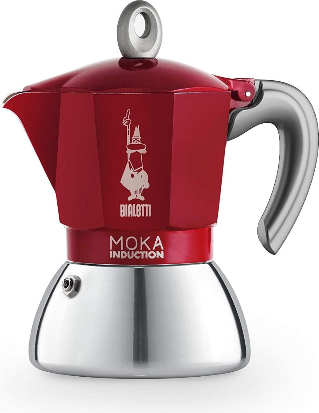 Bialetti New Moka Induction koffiemachine voor inductiekookplaten, 4 kopjes, rood