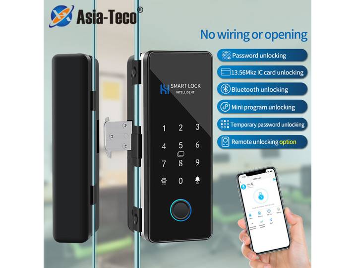 Serrure de porte en verre à empreintes digitales, Bluetooth, porte coulissante en verre, serrure intelligente, serrure électronique à carte Rfid, contrôle par application Hahalock