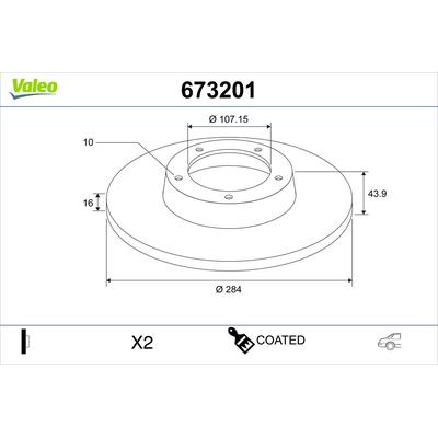 VALEO Bremsscheibe 673201 Hinterachse voll 284mm 16mm für Ford