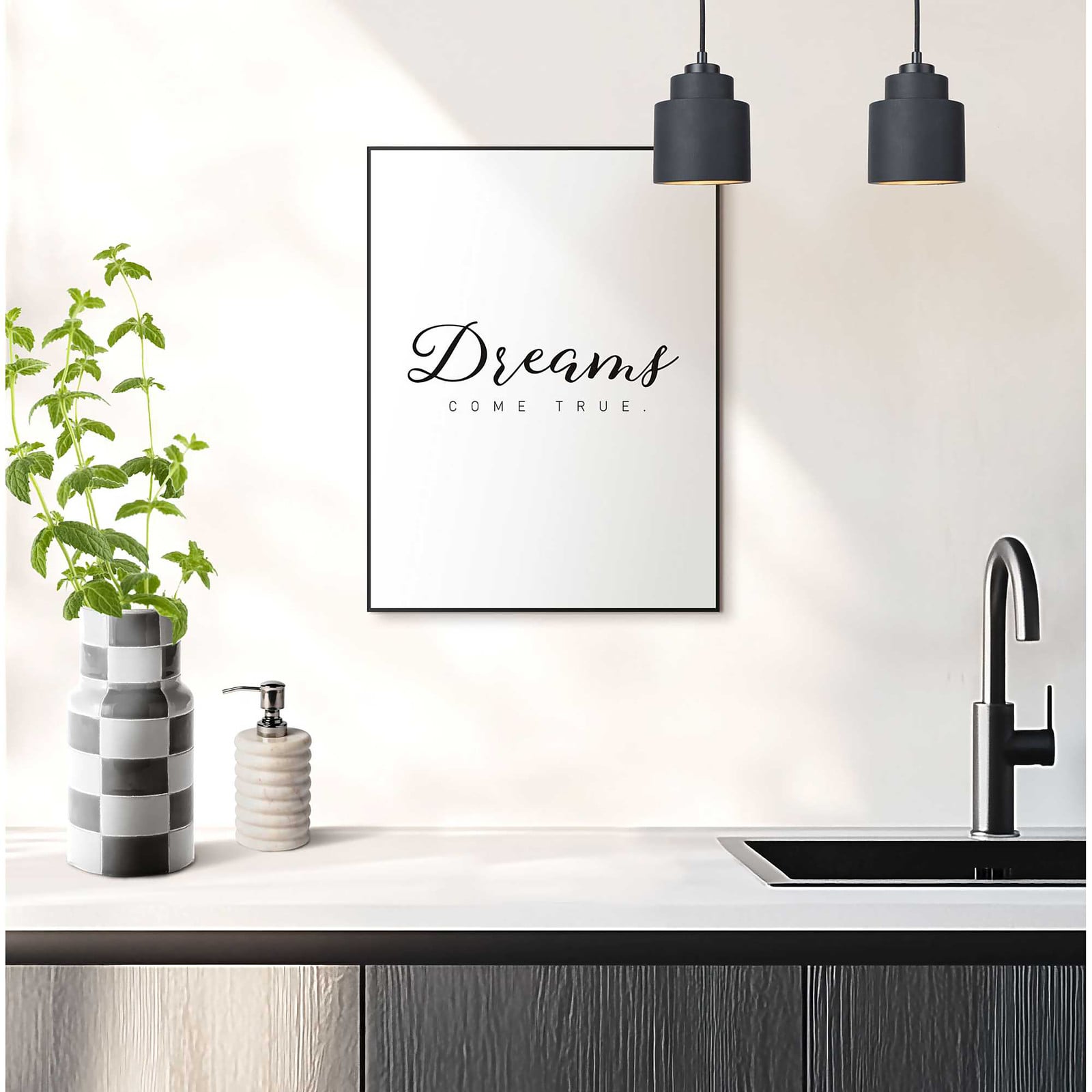 home24 Kunstprint Dreams come true zwart/wit MDF B: 30 cm, D: 1 cm, H: 40 cm