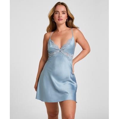 Pyjama HUNKEMÖLLER "Slipdress Viktoria", Damen, Gr. S, blau, 100% Polyester, Homewear-Sets Pyjama