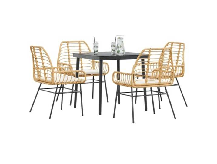 HEFZGDB 5-TLG. Garten-Essgruppe mit Kissen Braun Poly Rattan Glas Tischplatte, Wetterfeste Outdoor Möbel für Terrasse Dieser 5-teilige Gartentisch und die Stühle aus Poly Rattan