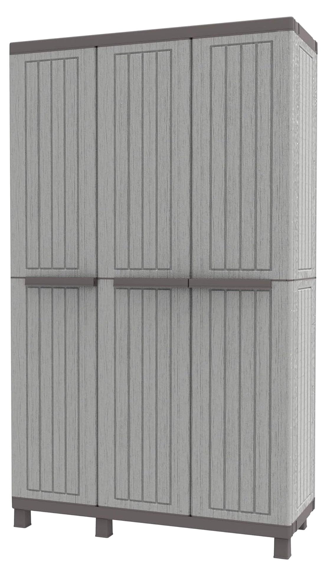 C-Wood 102a, Multifunktionsschrank mit drei Türen in Holz-Optik, 2 separate Innenräume, für Innen- und Außenbereich - 102x39x170 cm