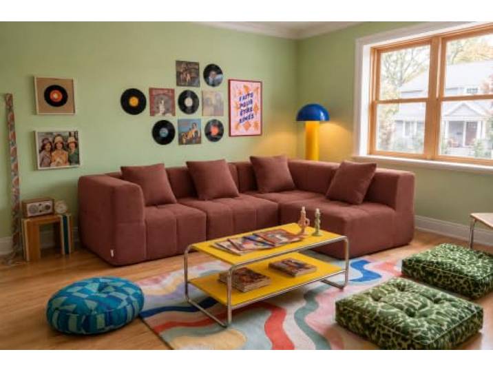 MILYsofa Modulares Ecksofa, 4-Sitzer, Bouclé-Bezug Terrakotta-Rot, 4-teilig, Abnehmbare Kissenbezüge (Terrakotta-Rot, 4-Sitzer)