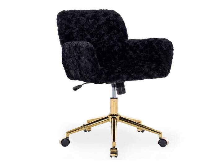 SeedWave Bürostuhl Hochstellbarer Drehstuhl Faux Fur Schminkstuhl mit Wippfunktion, perfekt für Schlafzimmer & Homeoffice, goldene Kreuzfuß