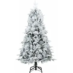 vidaXL Künstlicher Scharnier-Weihnachtsbaum schneebedeckt Weiß 150 cm
