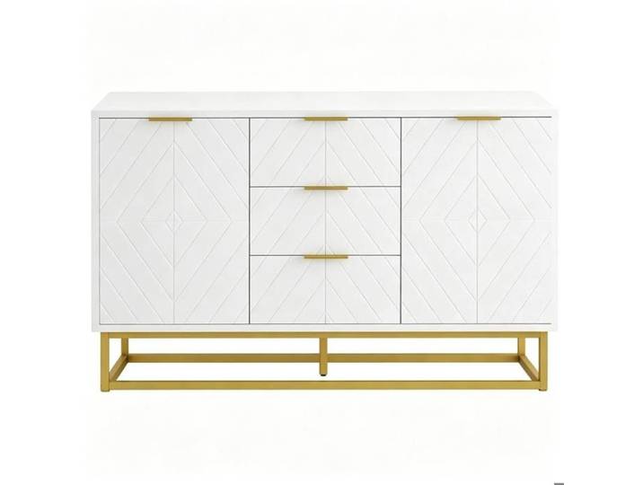 ROVRYN Buffet bas 120 cm blanc et doré 2 portes 3 tiroirs étagères réglables MDF et métal