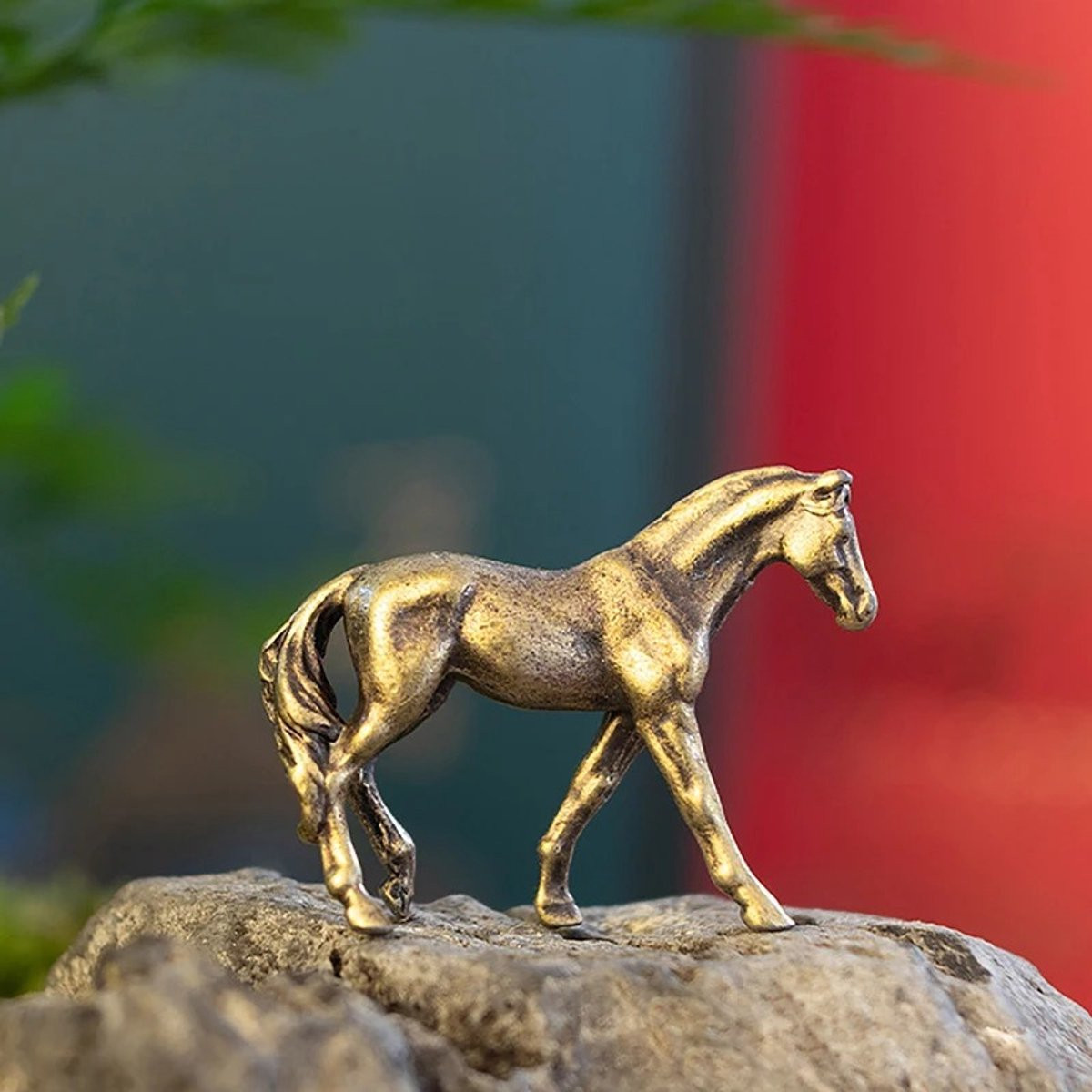 Messing Steigerend Paard Beeldje - Antiek Koperen Paard Sculptuur - Miniatuur Paardenfiguur voor Woondecoratie