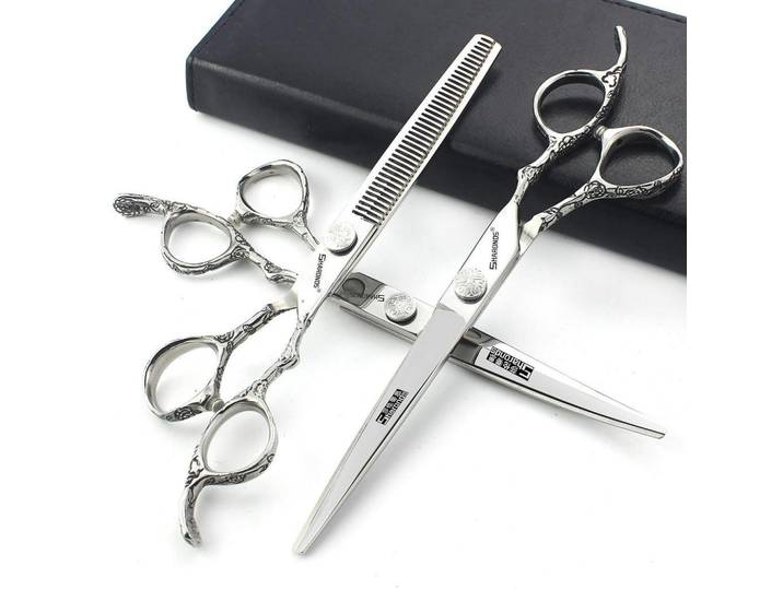 Scheren-Set 7 Zoll 3-teiliges Set mit Rosen-Print, Silberfarben, Metall, 6x1x17.7 cm, Freizeit & Co, Wellness & Gesundheit, Körperpflege