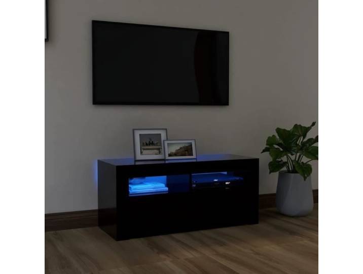 BETTEVE Meuble TV avec lumières LED Noir 90x35x40 cm TYPE1