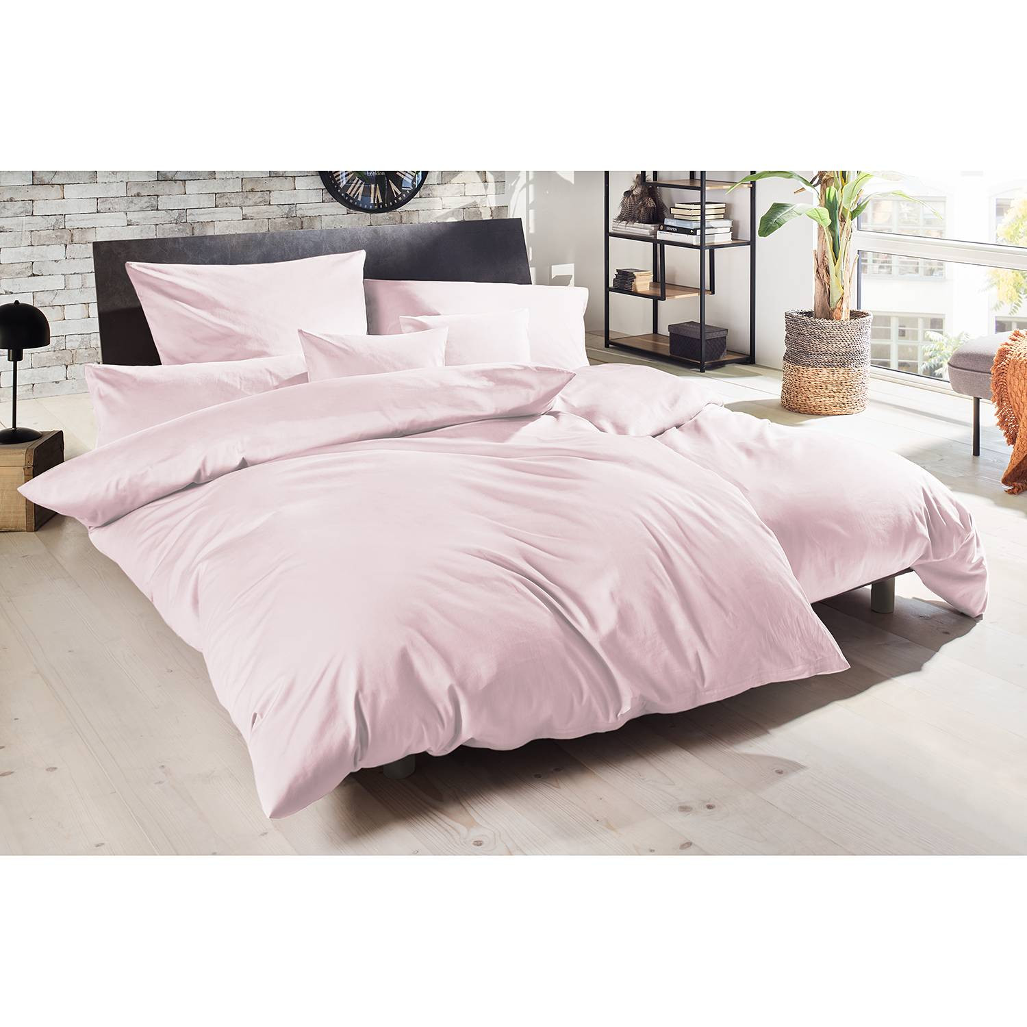 home24 Montainville Beddengoed Set met Dekbedovertrek en Kussensloop, Roze