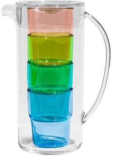 Abode Homewares Simple Acrylic Stacked Nested Pitcher with Lid & Glasses Set - Multicolor Blues - Set of 6
