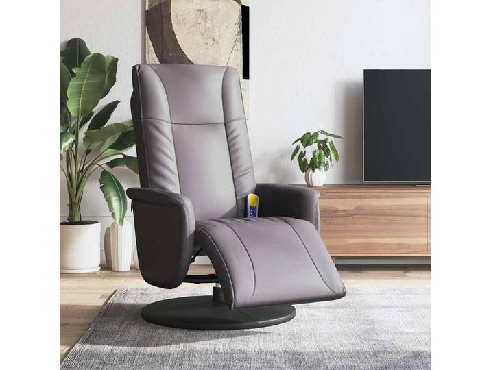 vidaXL Massagesessel mit Fußteil Grau Kunstleder