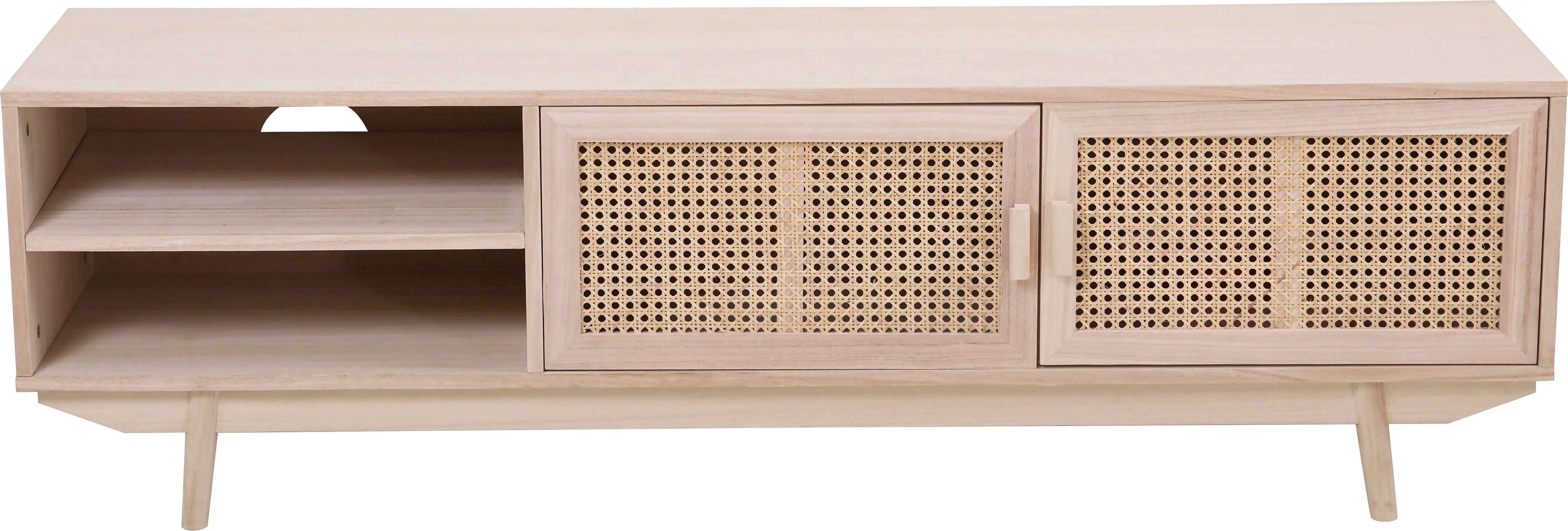 Lowboard SALESFEVER "Vejle Chic & Stylisch: Das TV-Kommode", beige (natur), B:150cm H:45cm T:36cm, Furnier, Geflecht Rattan, MDF, Sideboards, Lowboard, Edle Rattan-Kommode mit Wiener Geflecht-Design natur B/H/T: 150cm x 45cm x 36cm, Lowboard 150x36cm Ratt