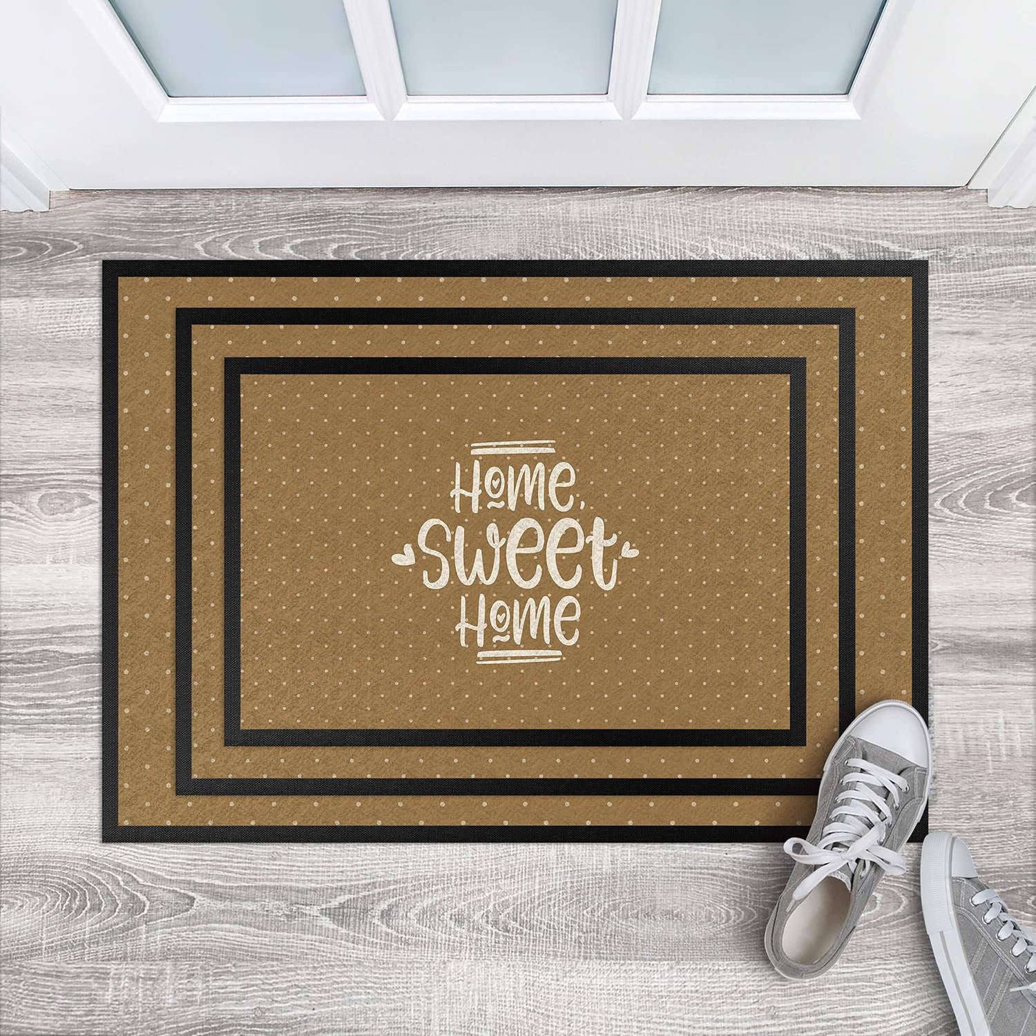 home24 Deurmat Home Sweet Home Polkadots Bruin/Lichtbruin 60 x 40 cm