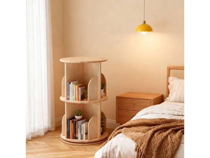 Étagère à livres pivotante à 360° en pin massif à 2 niveaux – 39x67 cm