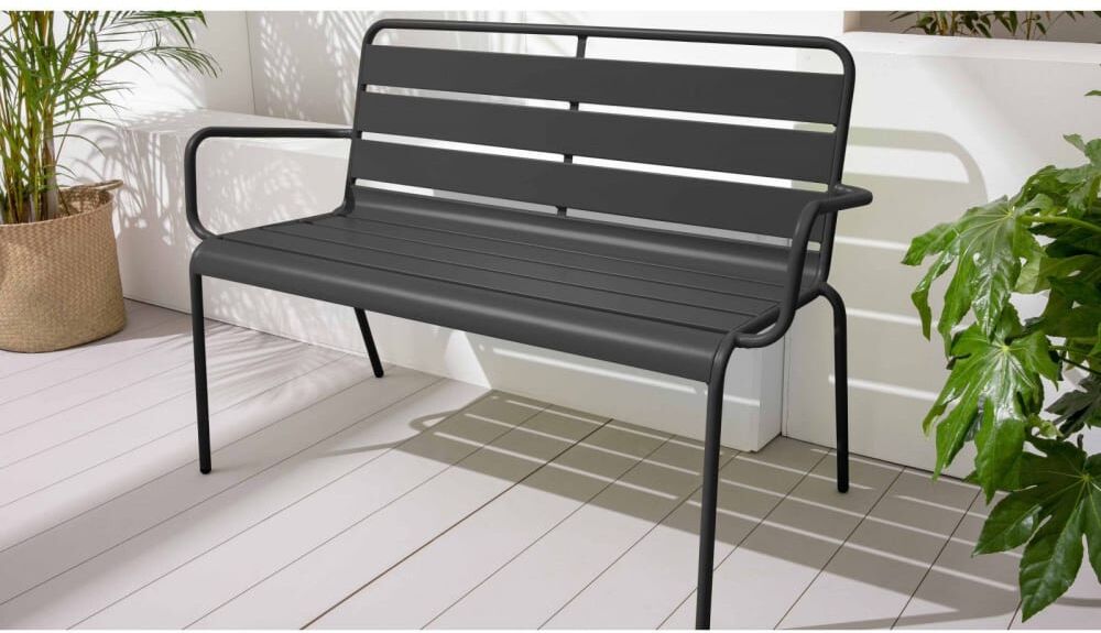 Oviala Banc de jardin en métal anthracite Gris 126x85x55cm