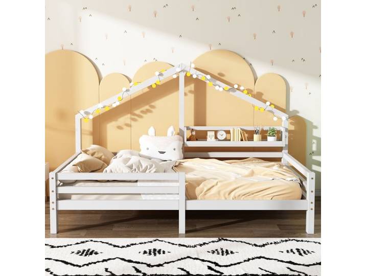 Lit - KOMHTOM - Maison Simple - 90x200 cm - Bois de pin - Étagère de rangement