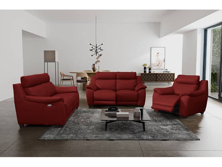 home24 Relaxfauteuil Bankoba rood echt leer Domna 109 x 98 x 97cm