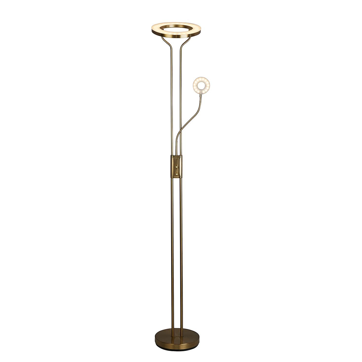 home24 Staande LED-lamp Mother and Child Rund in Messing en Geslepen Staal, B: 28 cm, D: 52 cm, H: 193 cm