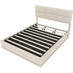 STILVORA Polsterbett aus Samt in Beige 180x200 cm, höhenverstellbares Kopfteil, LED und USB