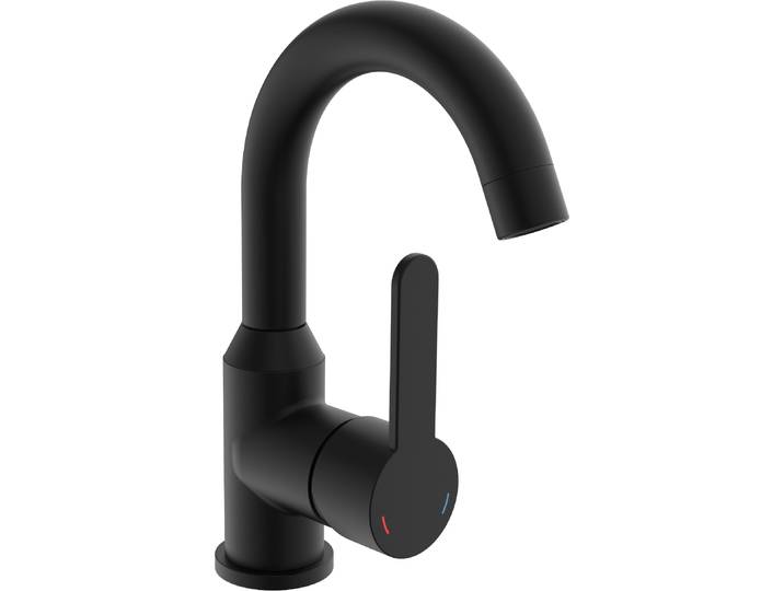 Waschtischarmatur WELLTIME Adria , schwarz, H:22,5cm T:16cm, Armaturen, Waschtischarmatur, Eco-Click-Funktion, inklusive Pop-Up Ablaufventil