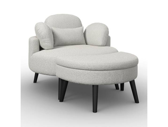 Sessel Bianca mit Hocker Chenille Grau