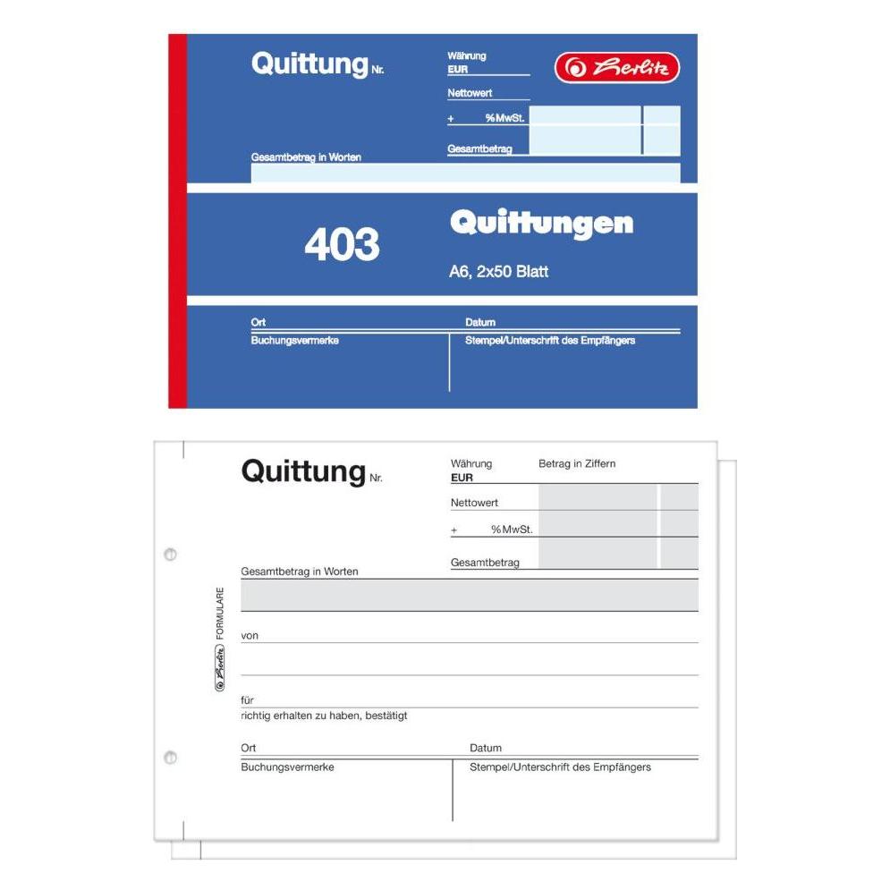 Herlitz Quittungsblock DIN A6 quer nicht selbstdurchschreibend 1 Durchschlag 2x50 Bl. (886614)