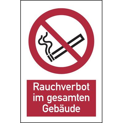 Verbotsschild, Kombischild, Rauchverbot im gesamten Gebäude - ASR A1.3 (DIN EN ISO 7010) - 200x300 mm Folie selbstklebend