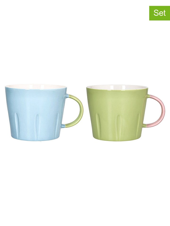 Andrea Fontebasso 1760 2er-Set: Jumbotassen ''New Milk'' in Grün/ Hellblau - 400 ml - onesize