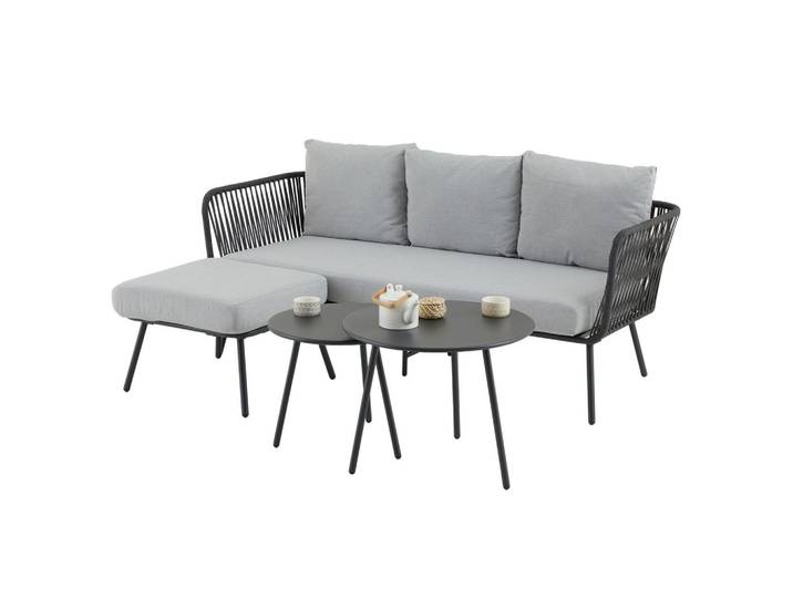 GARTENLOUNGE MYKONOS 4er Set grau/schwarz