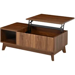 COUCHTISCH holzoptik & 3d-wellen-design mit lift-funktion & verstecktem stauraum