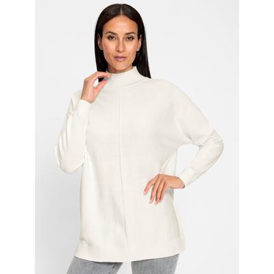 Strickpullover HEINE "Pullover", Damen, Gr. 42, beige (ecru), 100% Baumwolle, unifarben, Pullover Strickpullover