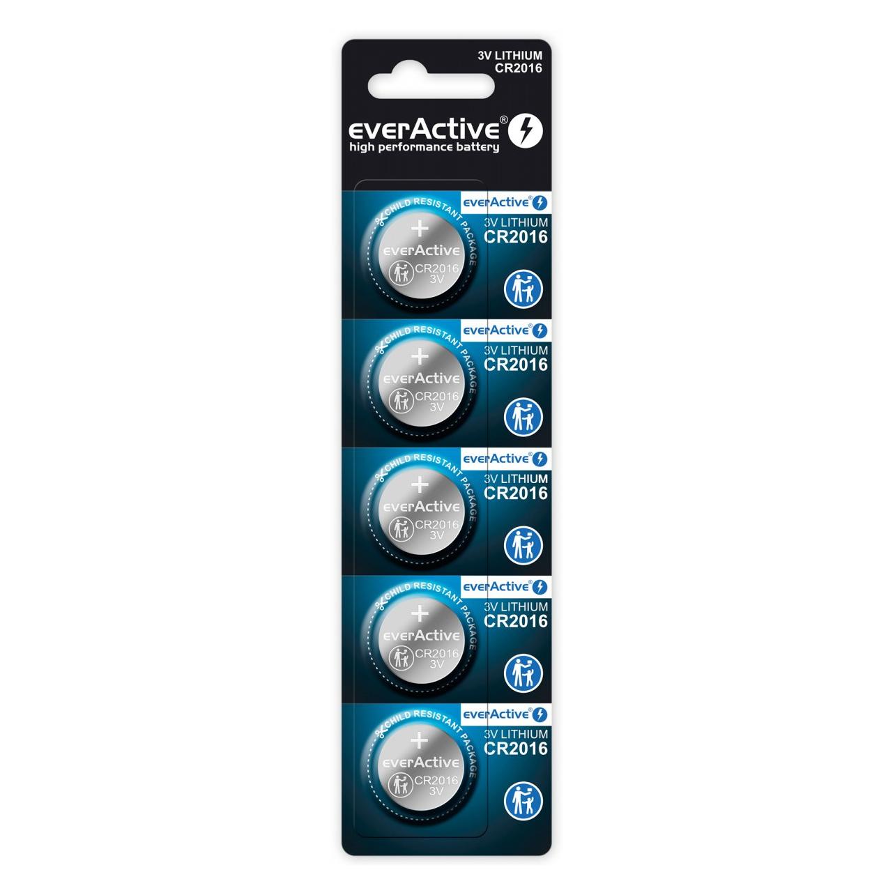 Everactive Lithiumbatterien mini CR2016 Blisterverpackung 5 Stück (5 Stk., CR2016, 75 mAh) (CR20165BL)