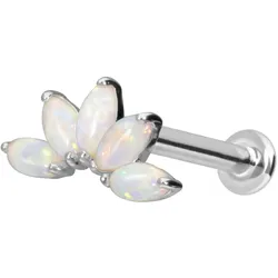 14 Karat Gold Labret mit Innengewinde LOTUSBLÜTE + SYNTHETISCHE OPALE