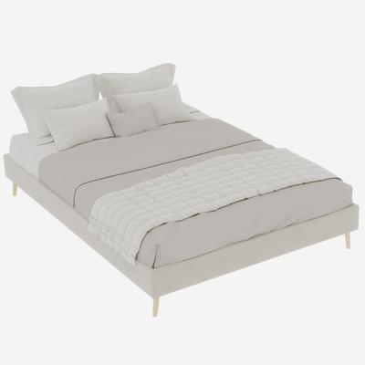 OKWISH Bett 140x200 cm aus niederländischem Samt mit LED-Beleuchtung – modernes Design und hohe Stabilität Beige