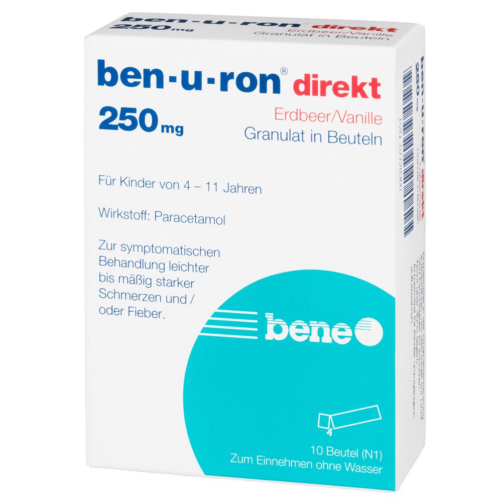 Ben-U-Ron direkt 250 mg Granulat Erdbeer/Vanille 10 St