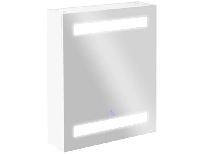 FSX Armoire de salle de bains suspendue avec 1 porte miroir et éclairage LED 2 étagères intérieures MDF blanc (60 x 50 x 15 cm)
