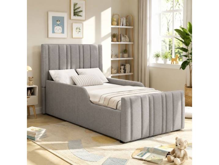 Luscriate - Lit coffre 90x200 cm lit rembourré lit enfant avec hydraulique et rangement lin - gris