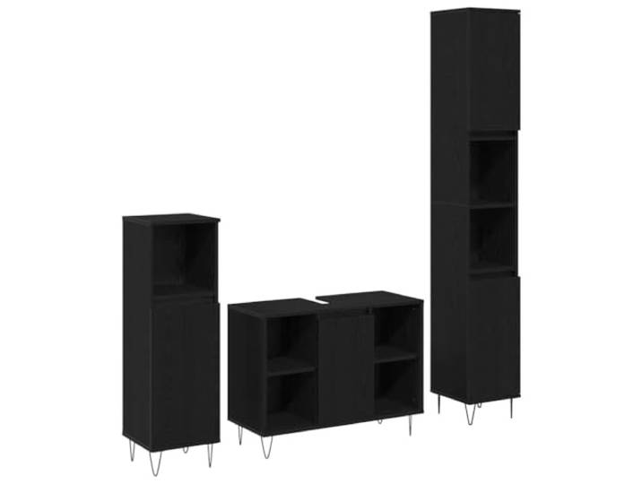 Badezimmermöbel-Set 3 stk Schwarz Eichen-Optik Holzwerkstoff Schrank Feuchtigkeitsresistent, glatte Oberfläche, fertige Rückwand, bündige Türen, flexible Aufstellung