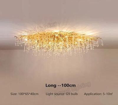 Uplift Treasures Nordic Luxury Gold K9 Crystal LED Chandelier long 100cm gold Body cold White
