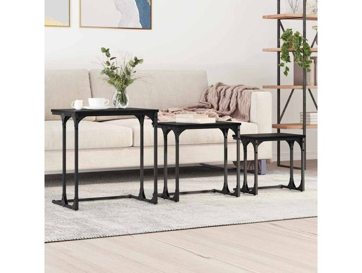 vidaXL Nesting Couchtisch 3 stk. Schwarz Eichen-Optik Holzwerkstoff