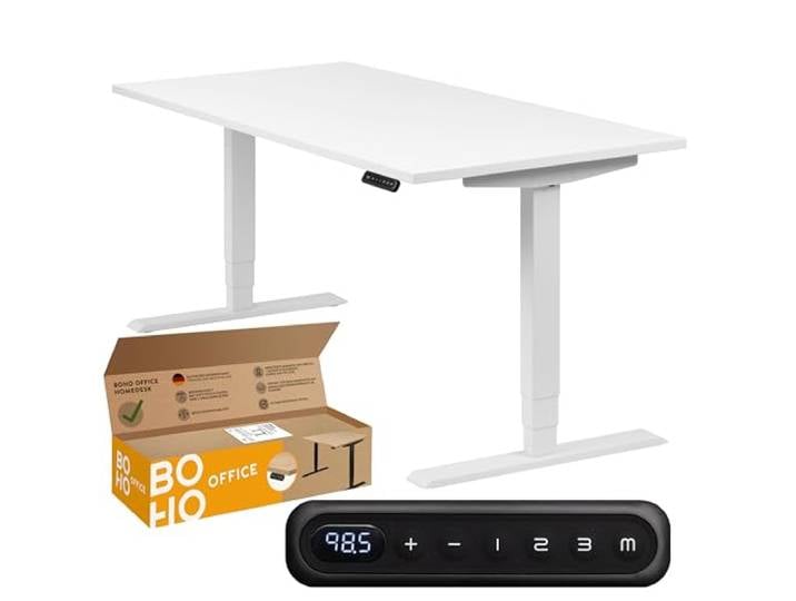 boho office® Homedesk Schreibitsch elektisch höhenverstellbar Homedesk - Tischgestell Weiß, Tischplatte 160x80 Weiß - 2 Motoren, Memoryfunktion, Kollisionsschutz, Kindersicherung