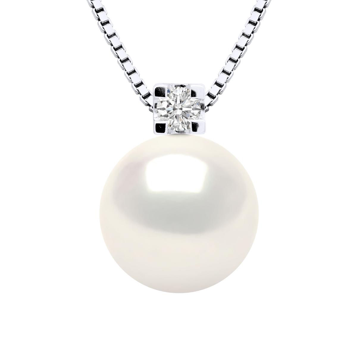 Diamond Necklace 0050 Cts natuurlijke zoetwater Pearl Ronde 9-10 mm 925