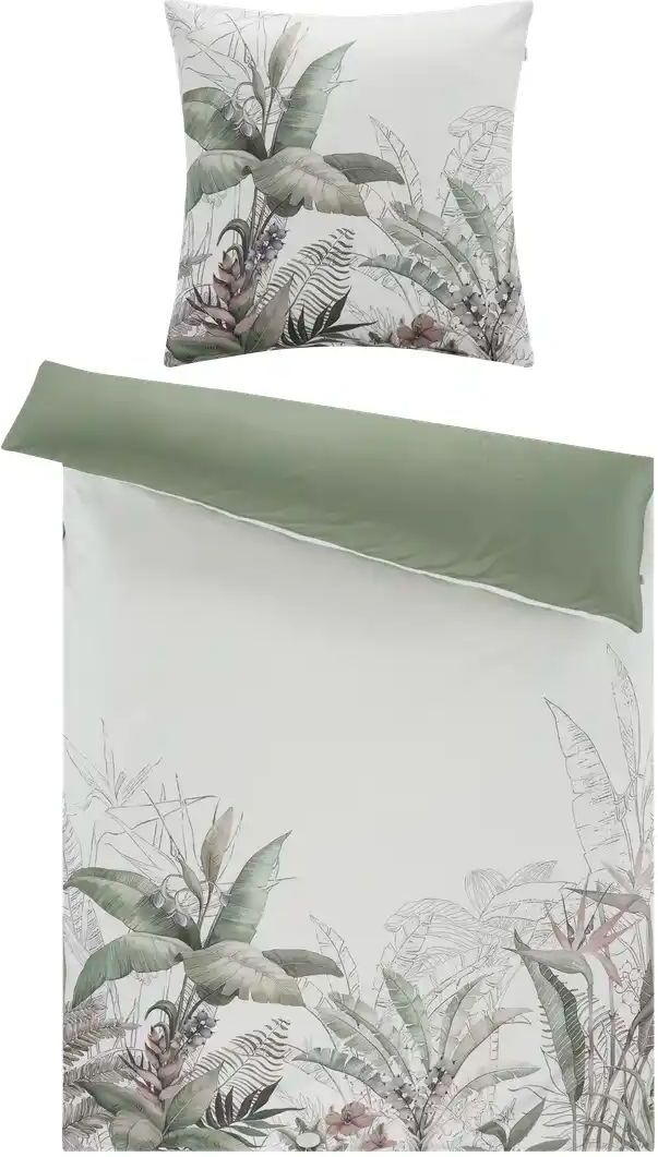 SCHÖNER WOHNEN Kollektion Satin Wende-Bettwäsche  Tropical ¦ grün ¦ Maße (cm):