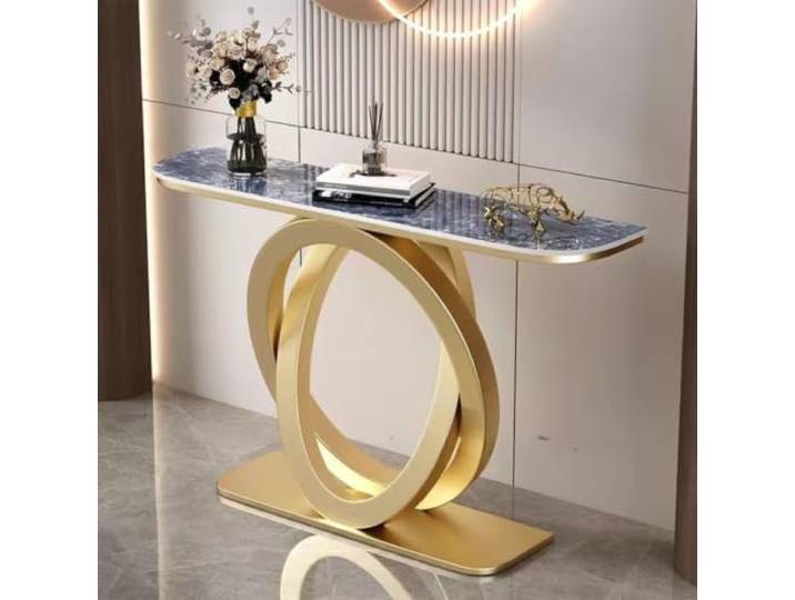 Moderner Konsolentisch, Schmaler Flurtisch Mit Metallgestell Für Flur Robuster Metallrahmen, Schmales Design, Einfache Montage, Vielseitige Nutzung(GoldC,47.2 /120cm)